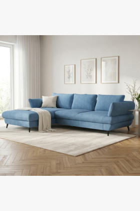 Ecksofa Stoff New York Azure mit Schlaf- und